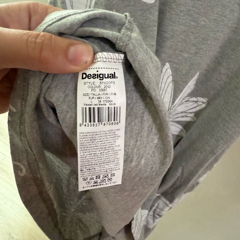 Desigual Gray Floral Midi Dress with White Daisies and Red Heart - Picture 5 of 5